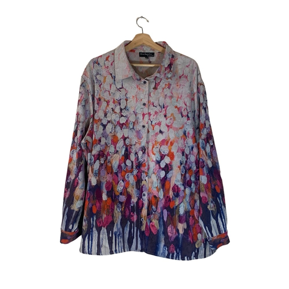 Claire Desjardins by Carre Noir Womens Watercolor Button Down Long Sleeve